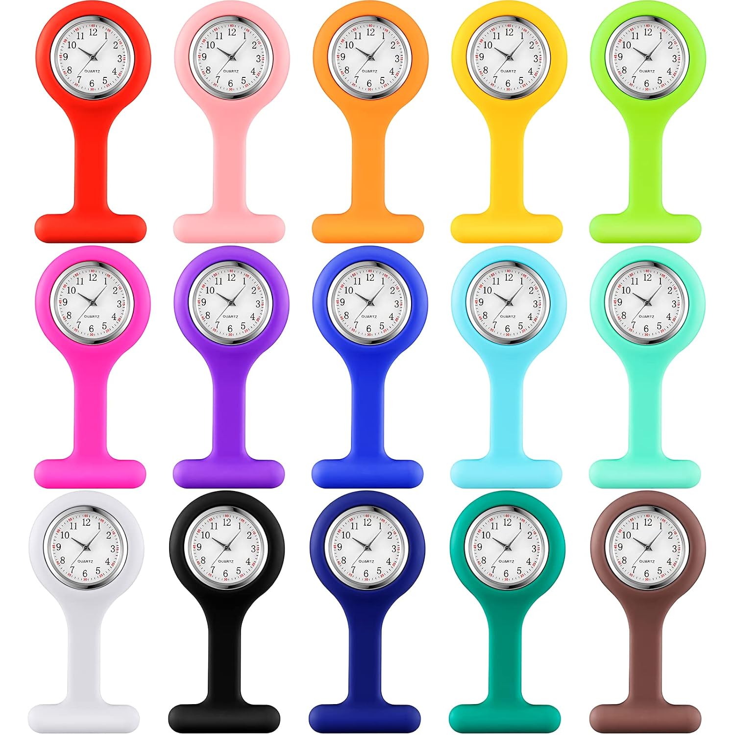 Kenning 15 Pack Clip On Nurse Watches For Women Men, Silicone Lapel Pin Pocket Fob Stethoscope Watch With Second Hand For Employee Appreciation Cna Week Doctor Nurse Student Graduation Gift
