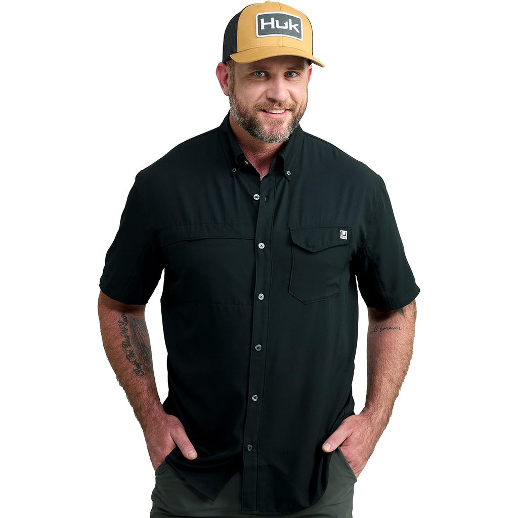 Huk Men'S Tide Point Kc Scott Original Artwork Short Sleeve Shirt, Fishing Button Down