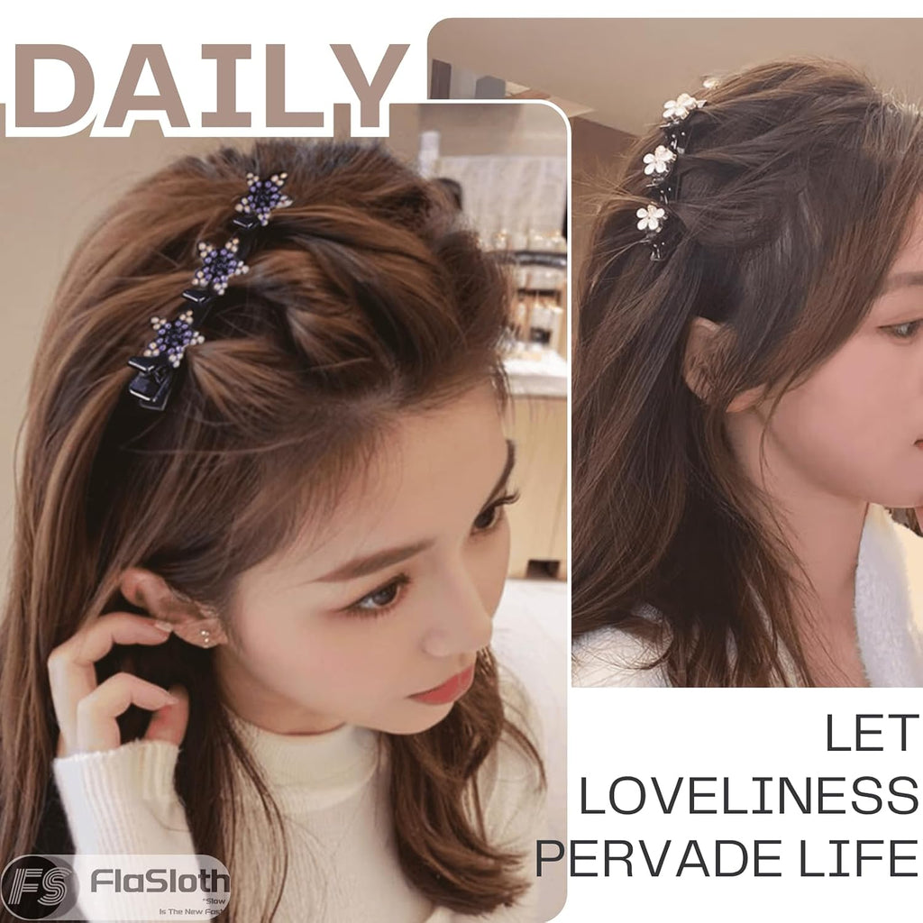 Hair Clips For Styling - 7Pcs Crystal Stone Braided Hair Clips, Double-Layer Star And Flower Clips For Women And Girls, Sparkling Rhinestone Duckbill Clips, Non-Slip Hair Accessories (Flasloth)