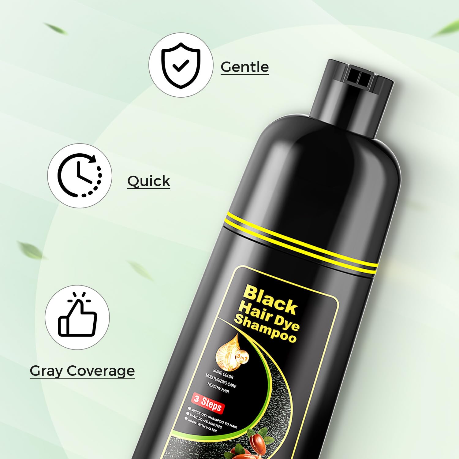 Kaisasa Black Hair Dye Shampoo 3 In 1,Hair Color Shampoo Covers Gray Hair For Women And Men (16.9 Fl.Oz Black)