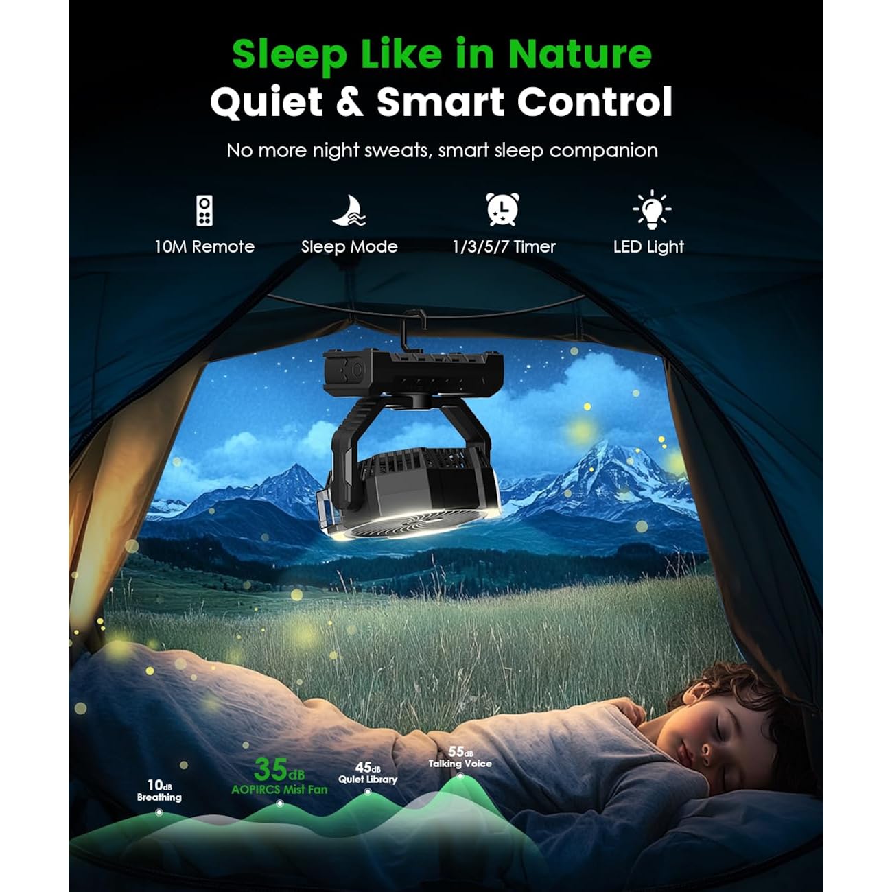 Camping Misting Fan - 24000Mah Portable Battery Powered Fans With 9Oz Water Tank, Light, Hook - Rechargeable, 120H Cooling, Last 5H Mist, 4 Speed, Sleep Mode - Outdoor Gear, Travel Essentials