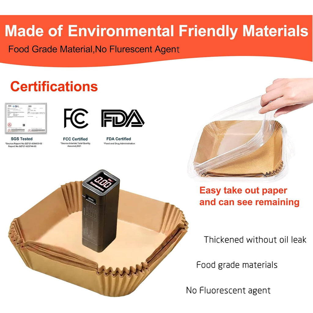 Air Fryer Liners Disposable 9 Inch, 9 Inch Air Fryer Liners 125 Pcs Large Square Air Fryer Paper Liners For 5Qt 6Qt 8Qt Air Fryer, Non-Stick Parchment Paper For Frying, Baking
