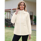 Rain Jacket Women With Hooded Lightweight Waterproof Raincoats Packable Zipper Pockets Windbreakers