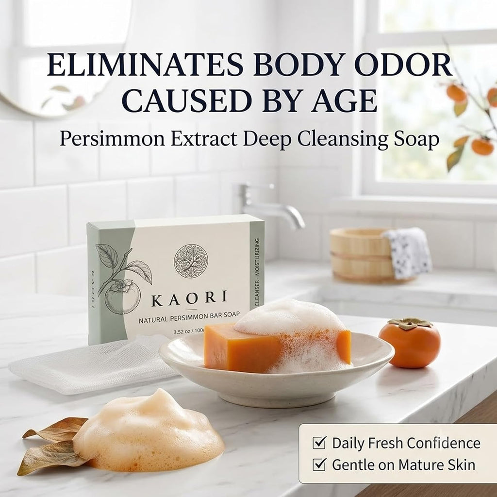 Kaori Persimmon Soap For Old People Smell, With Persimmon Extract Soap, Leaves Skin Feeling Fresh And Cared For