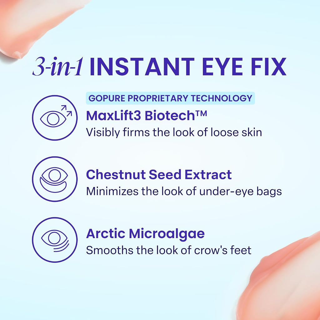 Gopure New Instant Lift Eye Gel - For The Look Of Puffiness & Bags, Wrinkles, Fine Lines And Dark Circles, Anti Aging Skin Care For Men & Women With Maxlift3 Biotech Under Eye Brightener