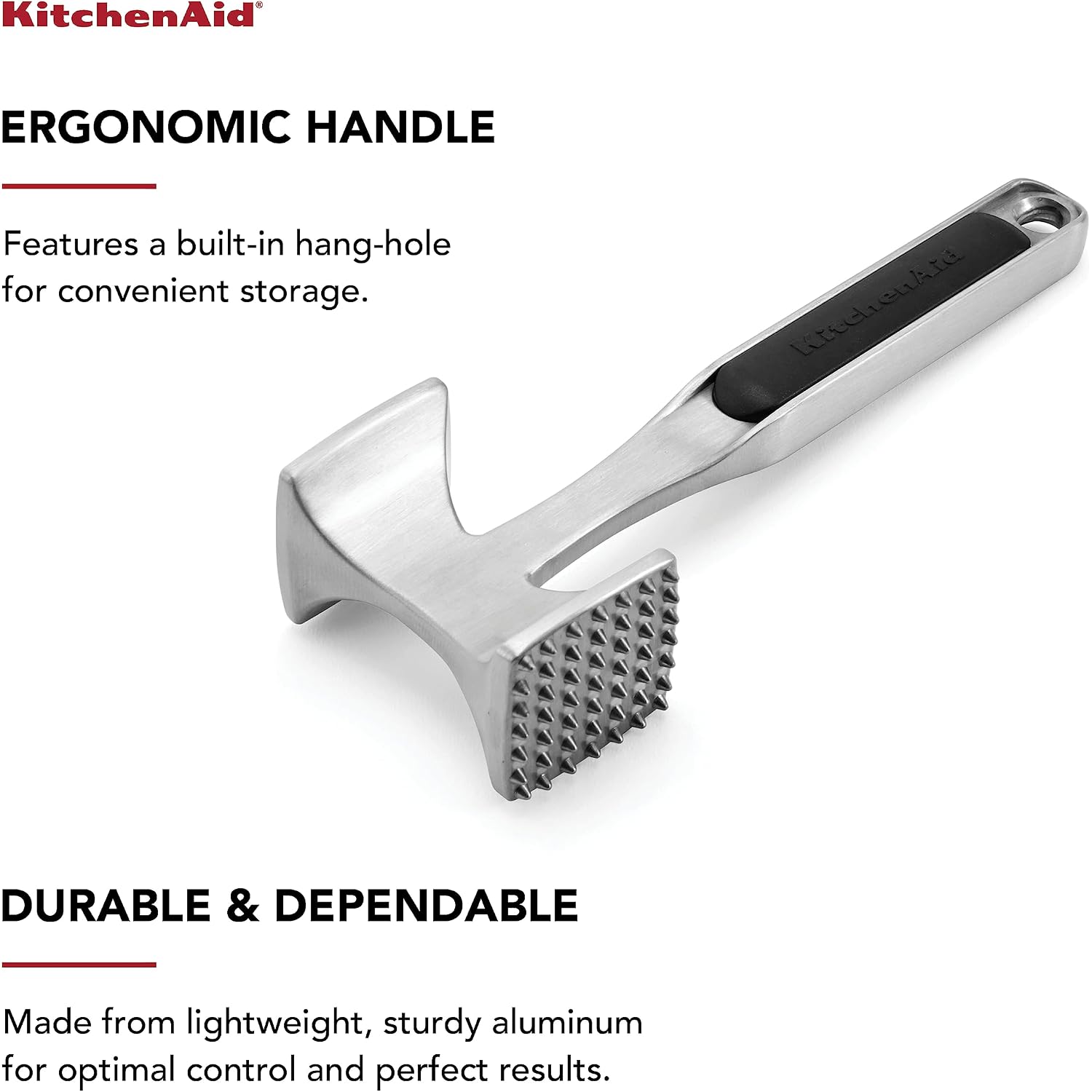 Kitchenaid Gourmet Multi Sided Meat Tenderizer For Pounding Meats, Nuts, Shellfish, Ect, Hang Hole For Easy Storage, Hand Wash, One Size, Black