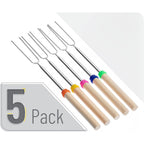 Unco- Marshmallow Roasting Sticks, 32”, 5 Pack, Dark Brown | Wooden Handle, Extendable Stainless Steel Smores Sticks For Fire Pit, Smores Skewers, Campfire Cooking Equipment