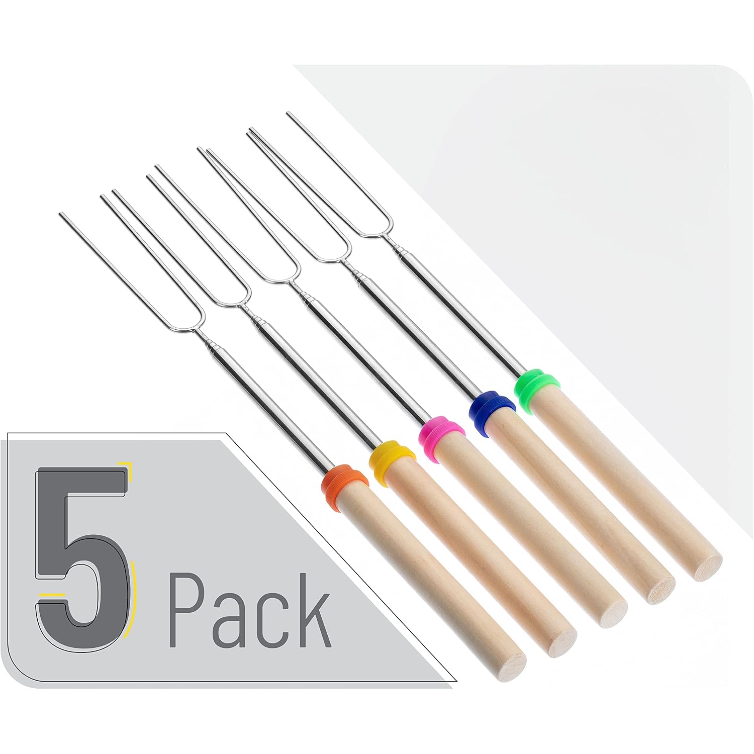 Unco- Marshmallow Roasting Sticks, 32”, 5 Pack, Dark Brown | Wooden Handle, Extendable Stainless Steel Smores Sticks For Fire Pit, Smores Skewers, Campfire Cooking Equipment