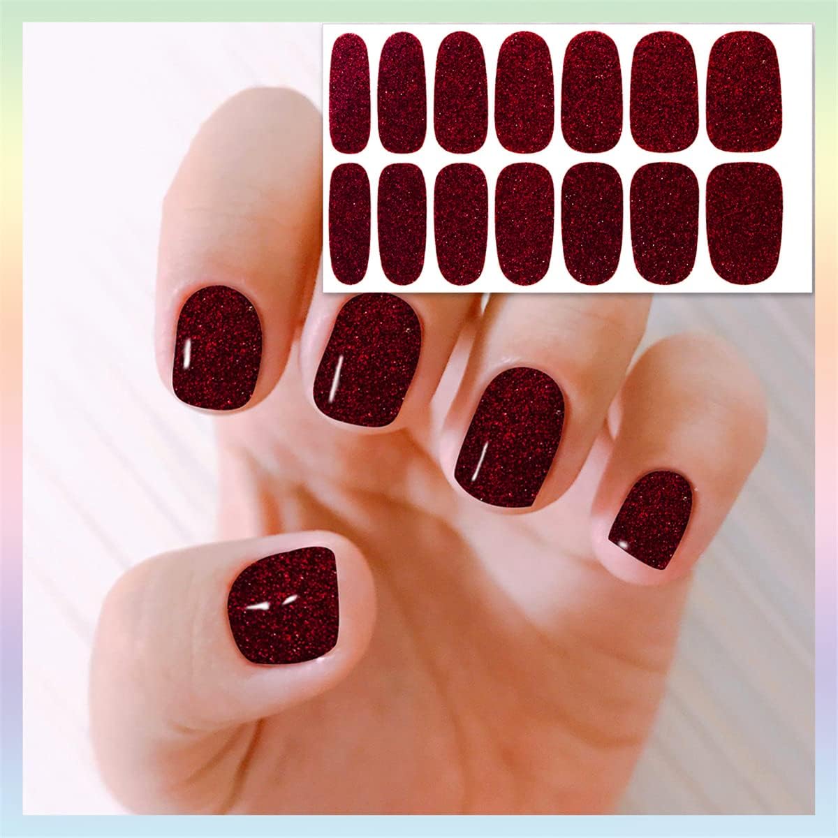 24 Sheets Glitter Solid Color Nail Polish Strips Stickers with Nail File Self-Adhesive Nail Strips Stick On Nail Stickers Full Nail Wraps for Women Girls