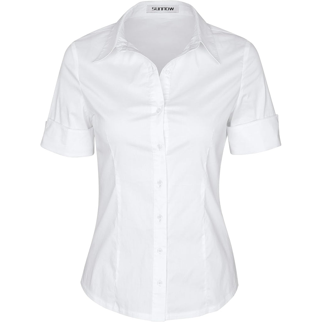 Womens Button Down Shirts Tailored Short Sleeve Shirt Basic Simple Stretch Wrinkle Free Formal Work Blouses