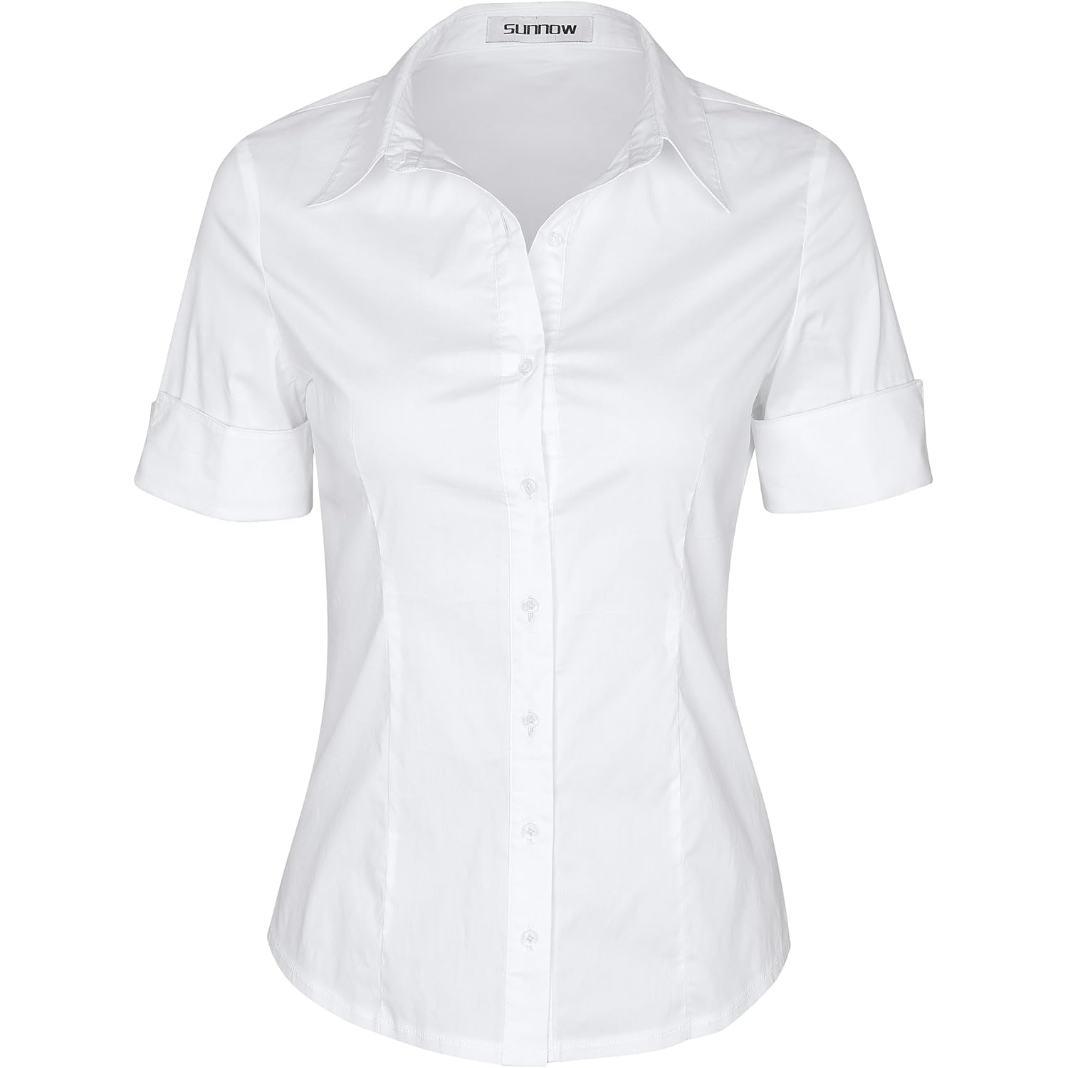 Womens Button Down Shirts Tailored Short Sleeve Shirt Basic Simple Stretch Wrinkle Free Formal Work Blouses