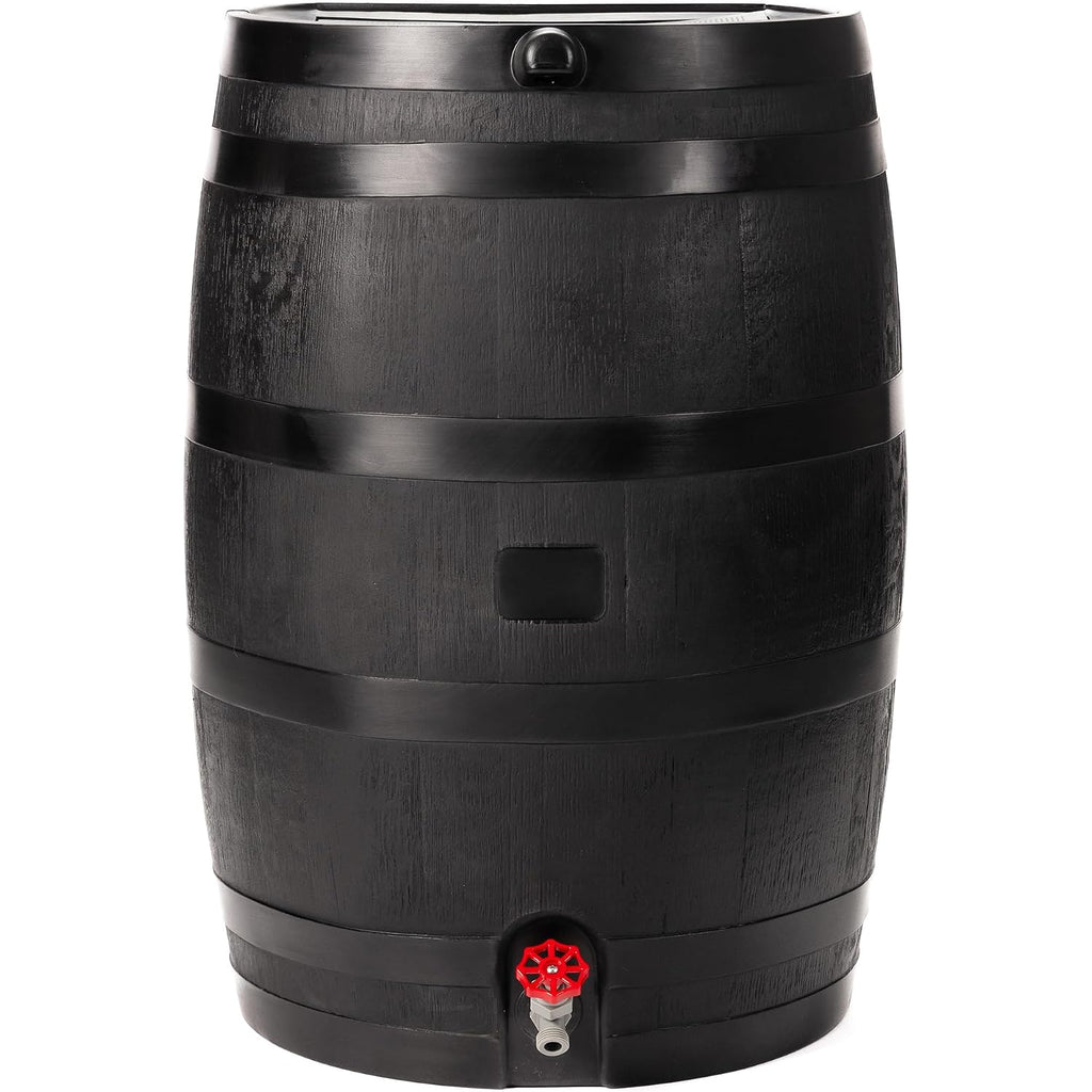 Rts Home Accents 50-Gallon Eco Rain Barrel Made With 100% Recycled Plastic, Flat Back Rain Water Collection Barrel, Black