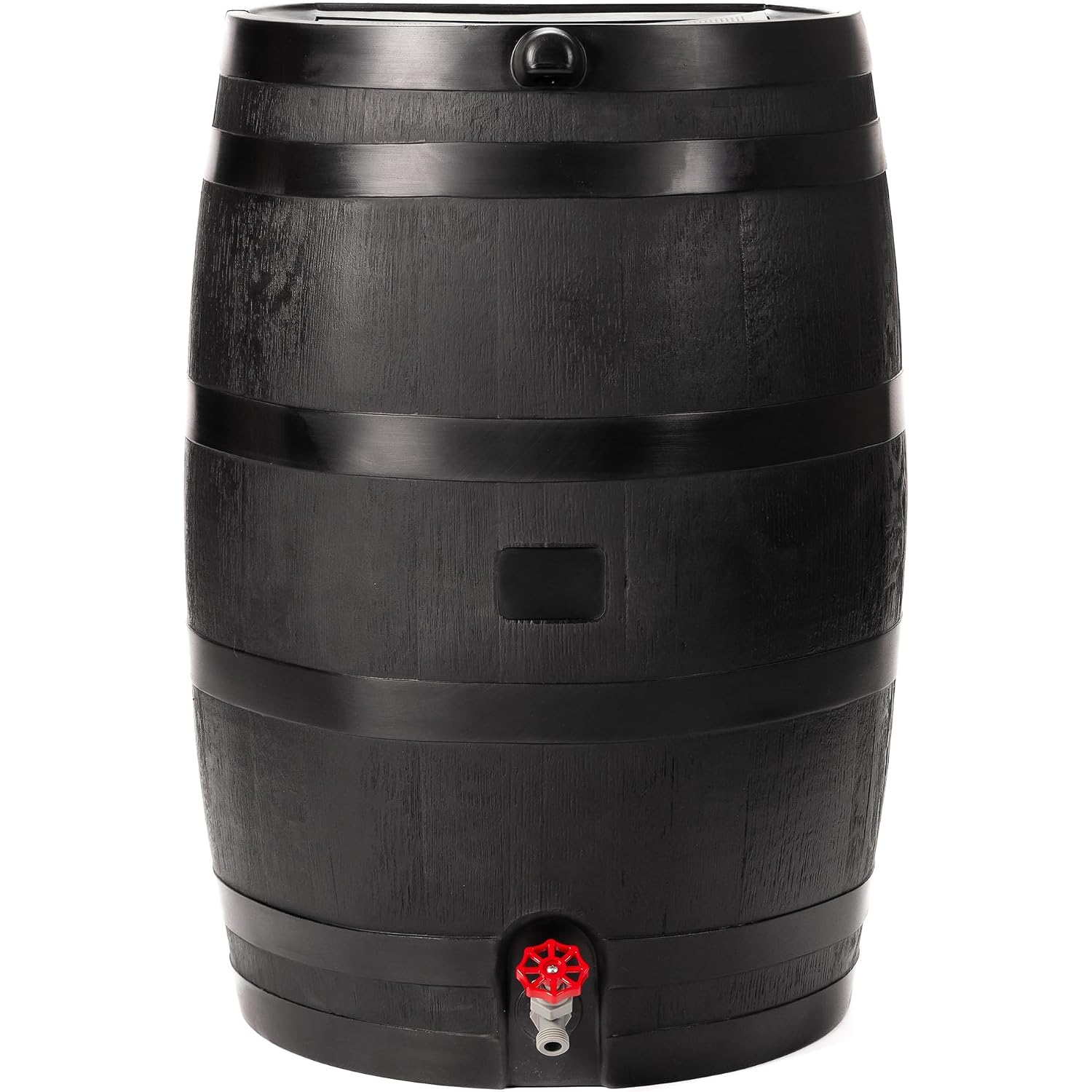 Rts Home Accents 50-Gallon Eco Rain Barrel Made With 100% Recycled Plastic, Flat Back Rain Water Collection Barrel, Black