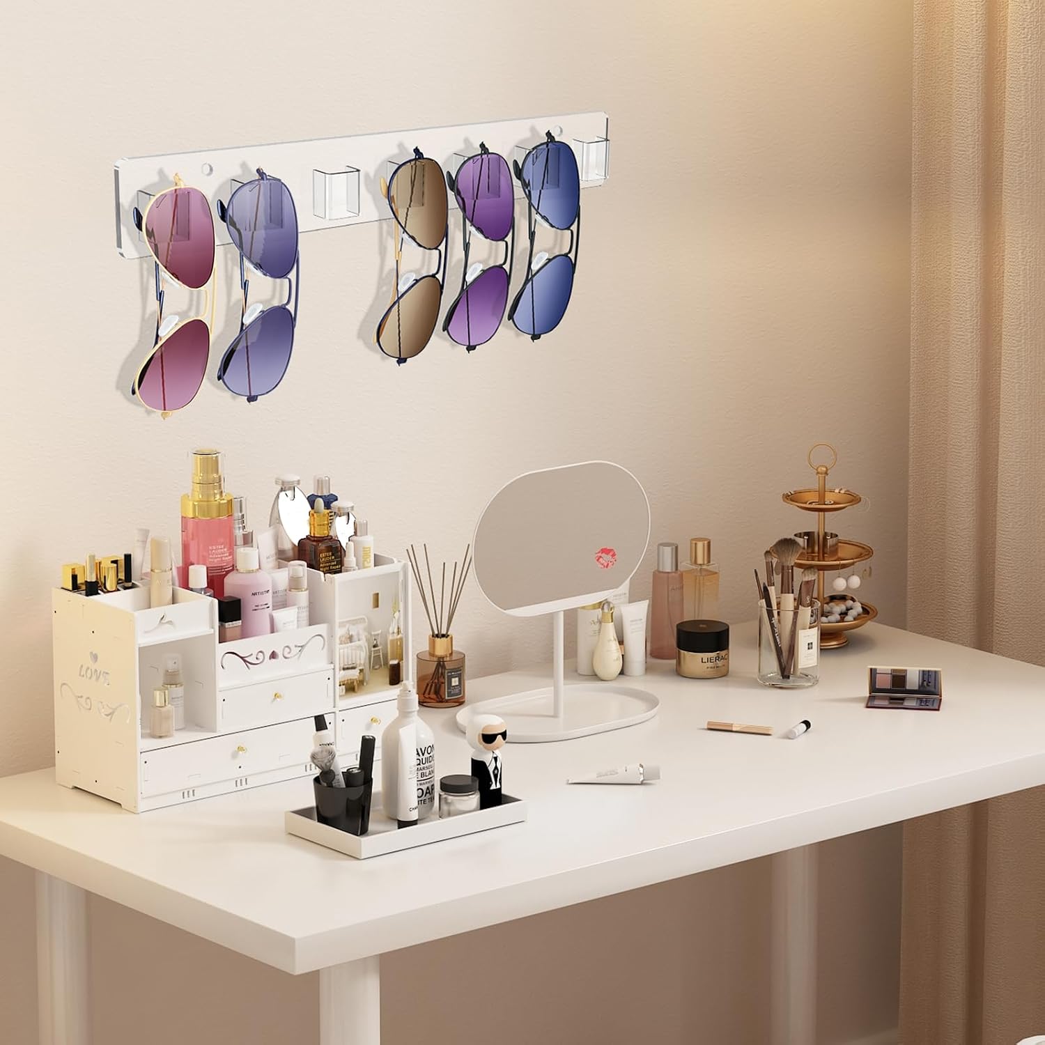 Sunglasses Organizer 2 Pack, Wall Glasses Holder, Acrylic Sunglasses Display, Eyeglass Organizer For Multiple Glasses For Office & Home Decor, Unique Gifts For Husband, Women & Girls, Clear