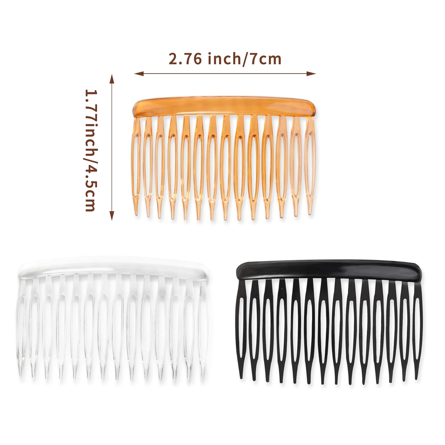 Hair Side Combs For Women Fine Thin Hair, 14 Teeth Decorative Hair Combs For Women Girls Bridal Wedding Veil (Black, Transparent And Orange)