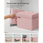 Songmics Small Folding Storage Ottoman, Jelly Pink | Foot Rest Stool, 12.2 X 16.1 Inches, 286 Lb Capacity, Bedroom, Dorm, Ulsf200R01
