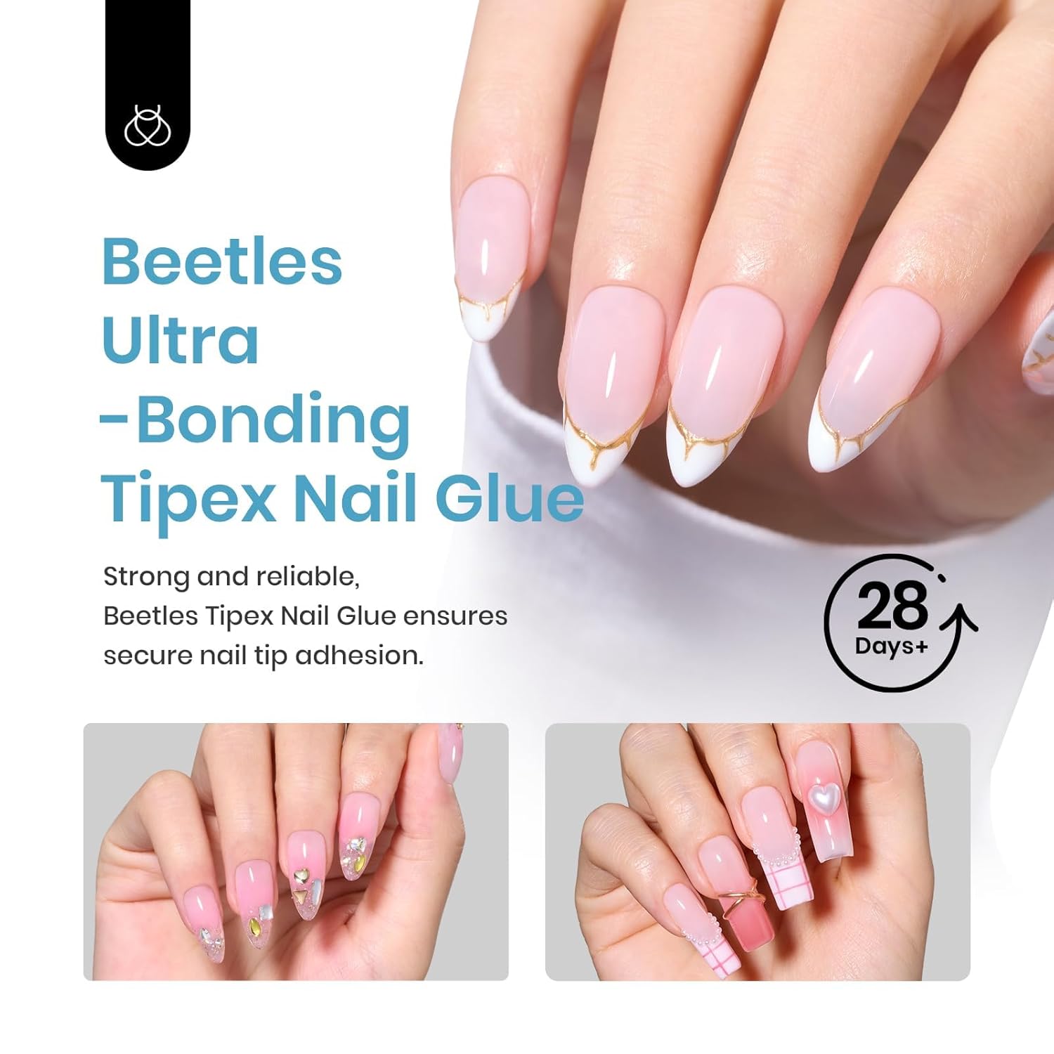 Beetles Tipex Nail Glue 20g Solid Nail Glue Gel Super Strong for Tipex Nail Tips Soak Off U V No Hand-Hold Needed Professional Beginner-Friendly 28+ Days Lasting
