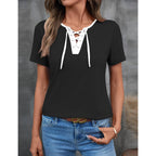 Womens Criss Cross Short Sleeve T-Shirts V-Neck Floral Summer Blouse Tops