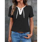 LOMON Womens Criss Cross Short Sleeve T-Shirts V-Neck Floral Summer Blouse Tops