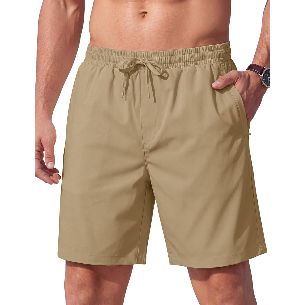 Magcomsen Men'S Casual 7 Inch Shorts Chino Water Shedding Elastic Waist Summer Shorts With Zipper Pockets