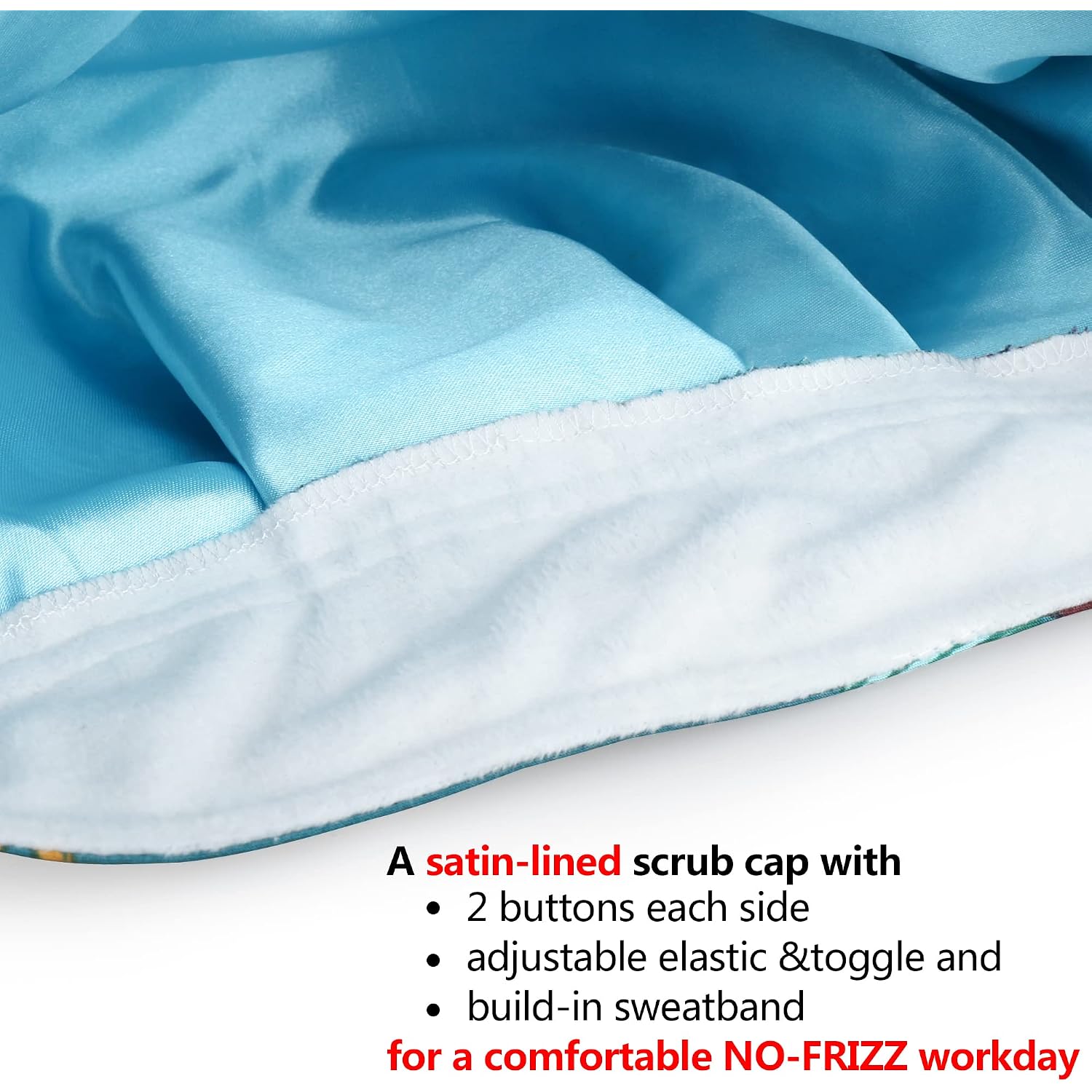 Bouffant Caps With Button And Sweatband, Adjustable Scrub Caps For Women Men, One Size Multi Color