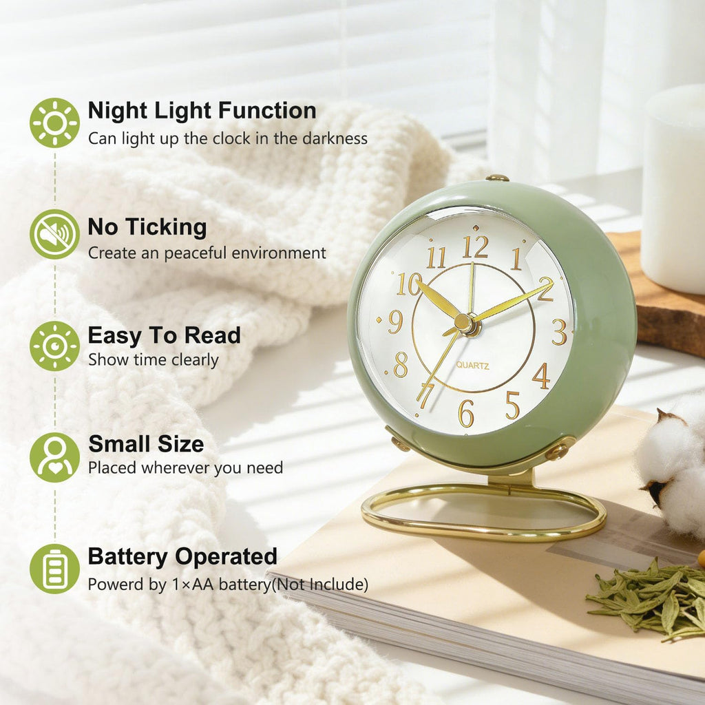 Analog Alarm Clock, Retro Small Desk Clock With Night Light, Cute Simple Design, Silent Non-Ticking, Battery Powered, Backlight Clock For Bedroom,Travel,Kitchen,Bedside Desktop Decor