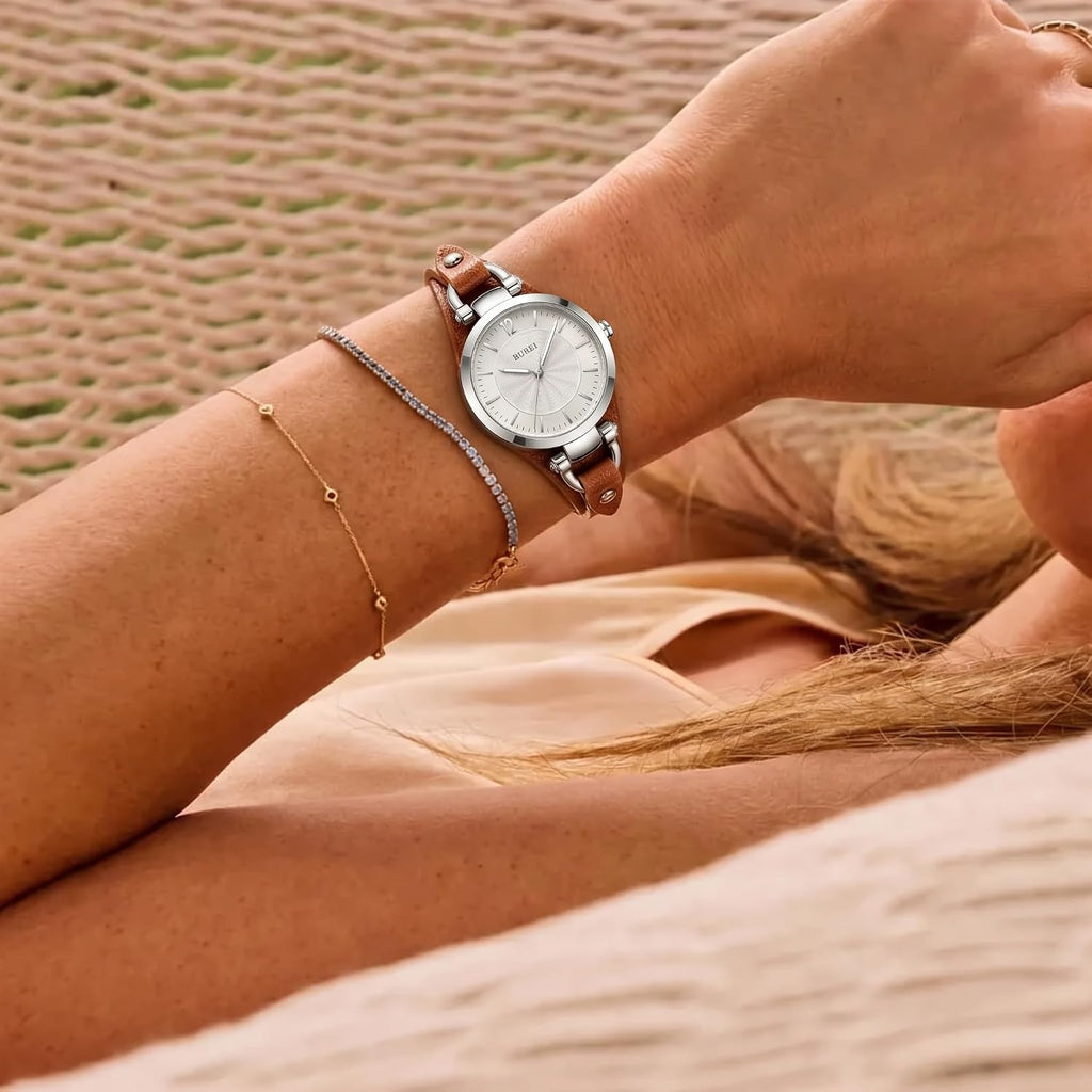 Burei Women Watches Simple Leather Strap Watch Analog Quartz Watches Small Thin Ladies Watch Bracelet Band Wristwatch, Gifts For Women