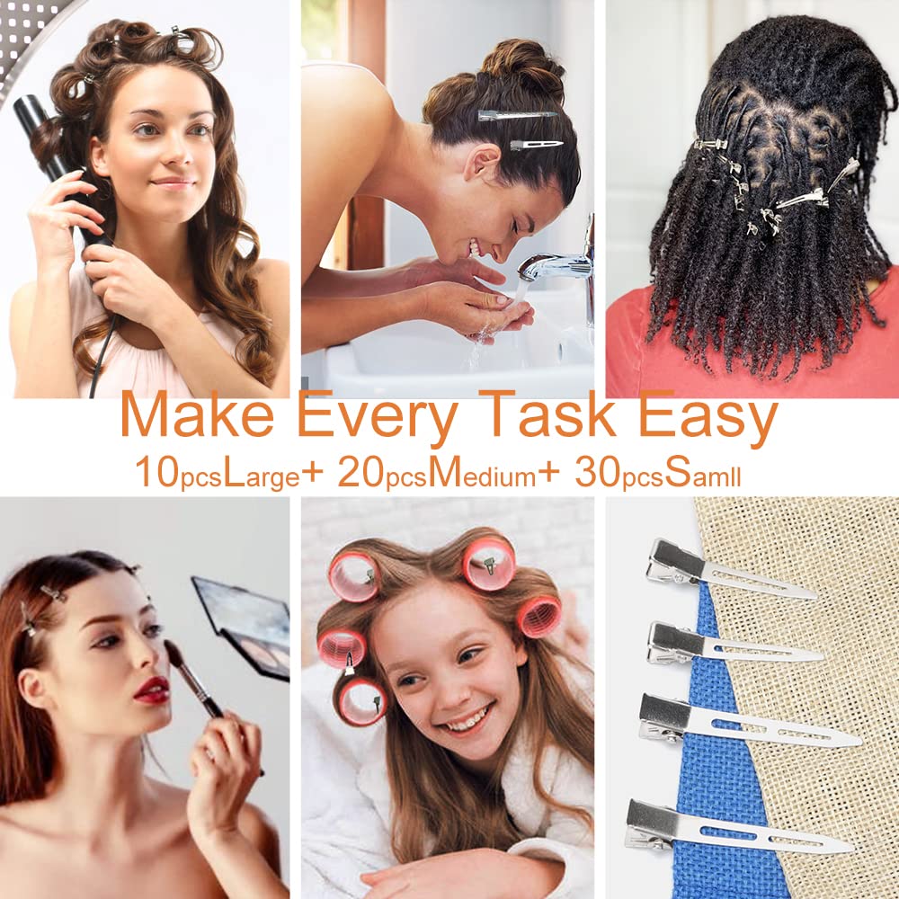 Hijeaton 60Pcs Metal Duck Billed Hair Clips For Women Styling Sectioning, Silver Hair Pins For Long Hair, Alligator Curl Loc Clips For Thick Hair Roller, Salon, Bows Diy