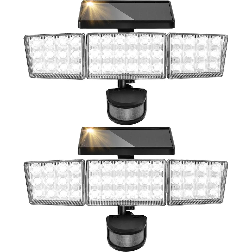 Solar Lights Outdoor, 3500Lm 168 Led Motion Sensor Solar Flood Lights, 3 Heads 300° Wide Angle, 3 Modes Ip65 Waterproof Solar Security Lights For Yard Garden Patio, 2 Pack (Black)