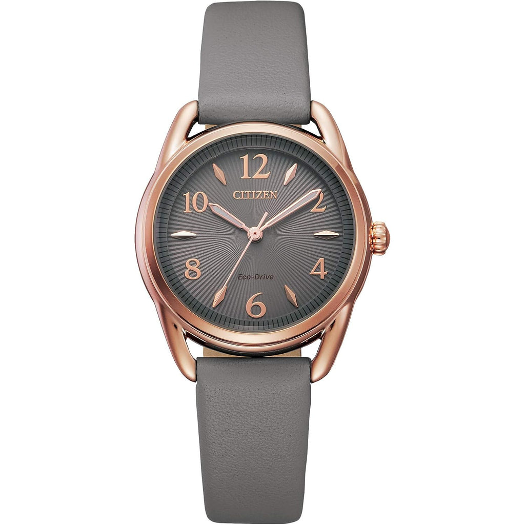 Citizen Women'S Eco-Drive Dress Classic Watch In Rose-Tone Stainless Steel With Grey Leather Strap, Grey Dial (Model: Fe1218-05H)