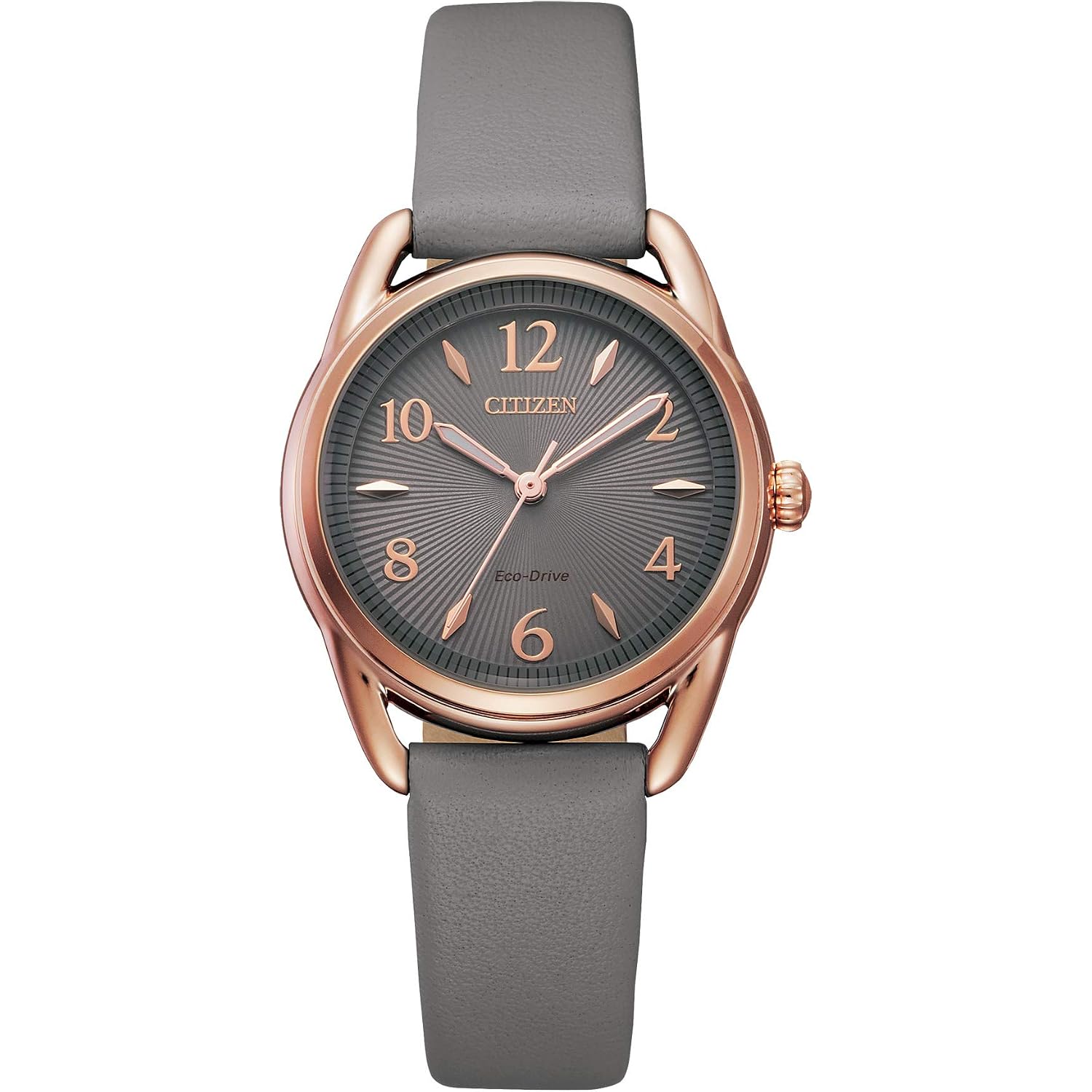 Citizen Women'S Eco-Drive Dress Classic Watch In Rose-Tone Stainless Steel With Grey Leather Strap, Grey Dial (Model: Fe1218-05H)