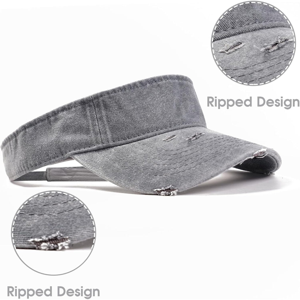 ANDICEQY Sport Retro Ripped Sun Visor Hats Adjustable Empty Top Baseball Cap Cotton Ball Caps for Women and Men