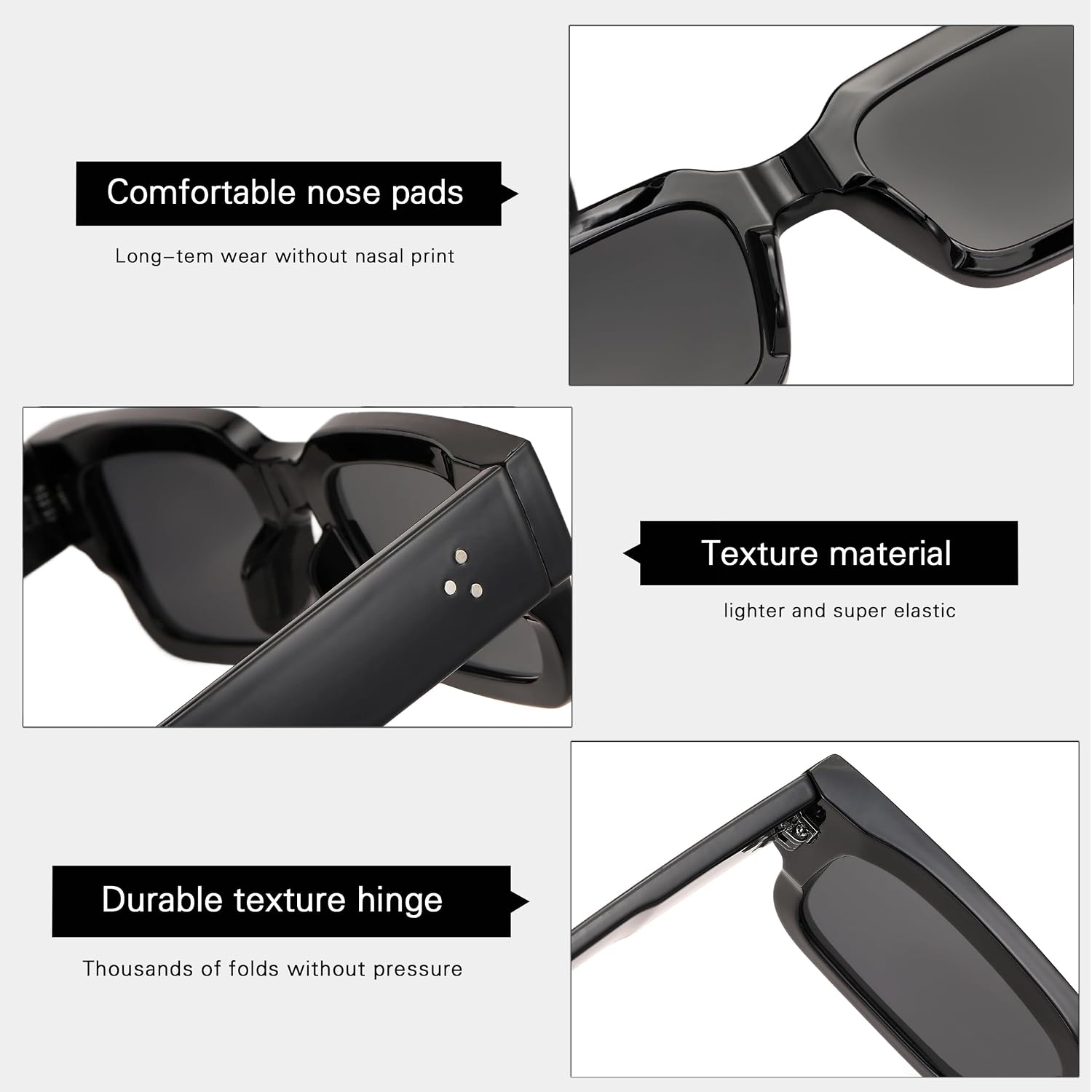 Cool Square Frame Sunglasses for Women Men Trendy Chunky Rectangle Sun Glasses Black Shades UV400 Protection Black and Gray