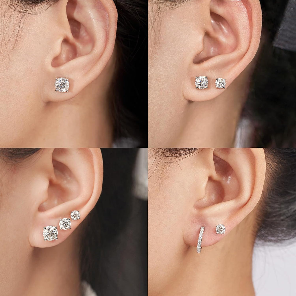 YODEWA 1/2/3ct Moissanite Stud Earrings for Women 925 Sterling Silver Hypoallergenic Butterfly Back 1 Pair DEF Color Lab Created Brilliant Round Moissanite Earrings
