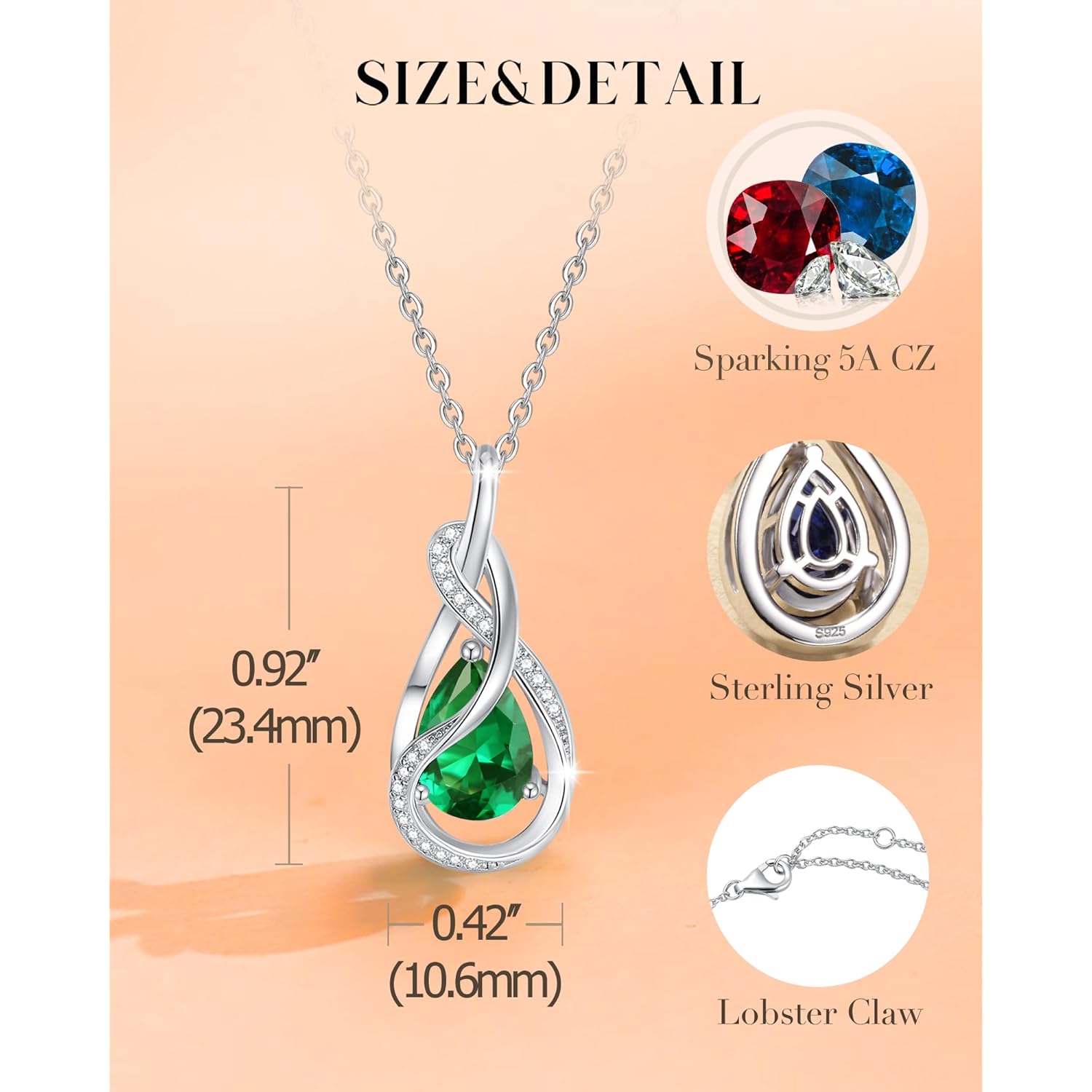 FANCIME TimelessTie Birthstone Necklace for Women White Gold Plated Sterling Silver Ribbon Design Jewelry Knot Pendant Fine Jewelry Gemstone Anniversary Birthday Graduation Mothers Day Gifts for Women Wife Mother Her