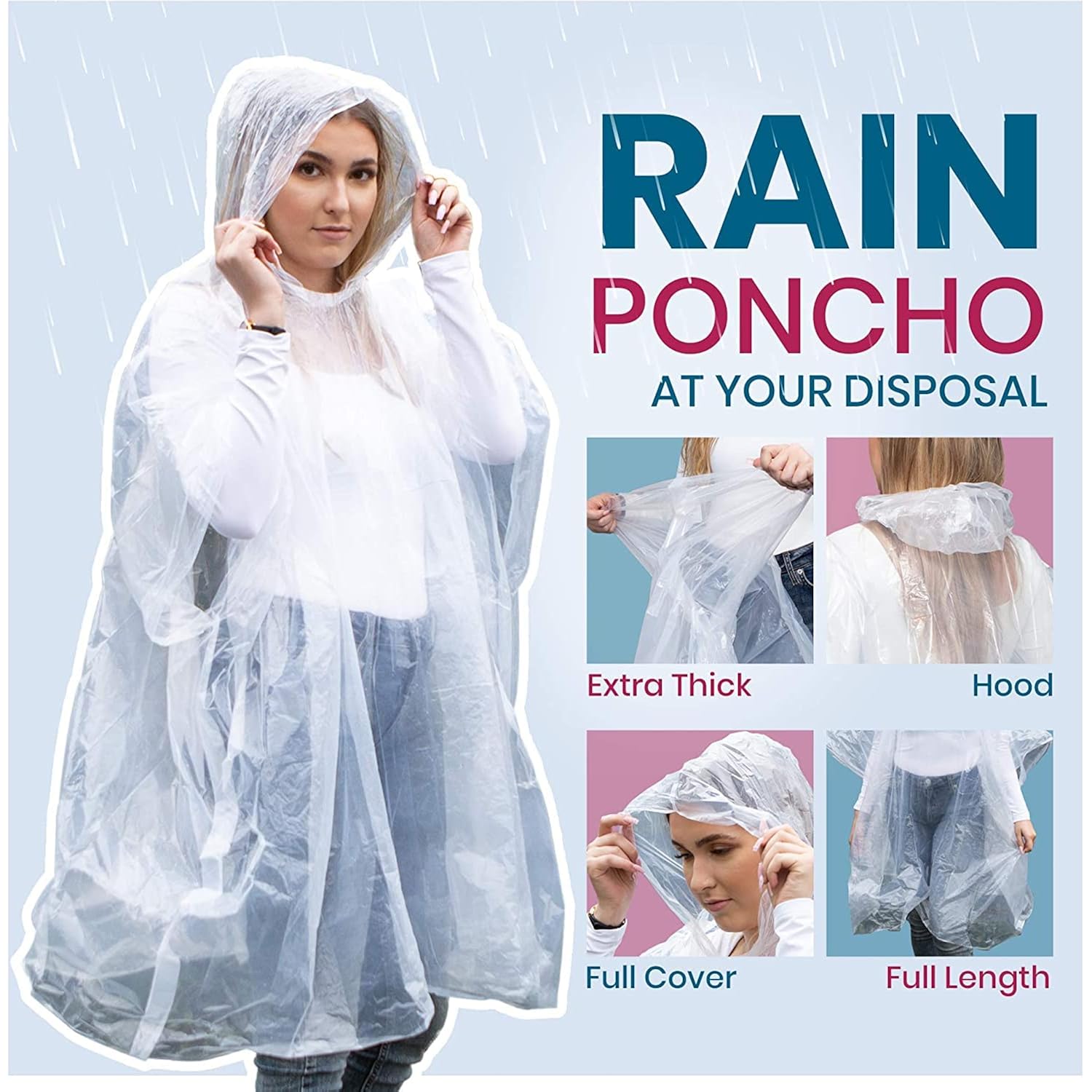 20-Pack Emergency Disposable Rain Ponchos For Adults – 100% Waterproof With Hood | Clear Lightweight Unisex Raincoats For Camping, Hiking & Travel