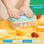 0.8“ Ice Cube Tray With Lid And Bin, Phinox 56 Cubes Ice Trays For Freezer, Ice Cube Trays For Freezer With 2 Trays, Container, Lid & Ice Scoop, Bpa Free, Blue(28Cubes/Tier)