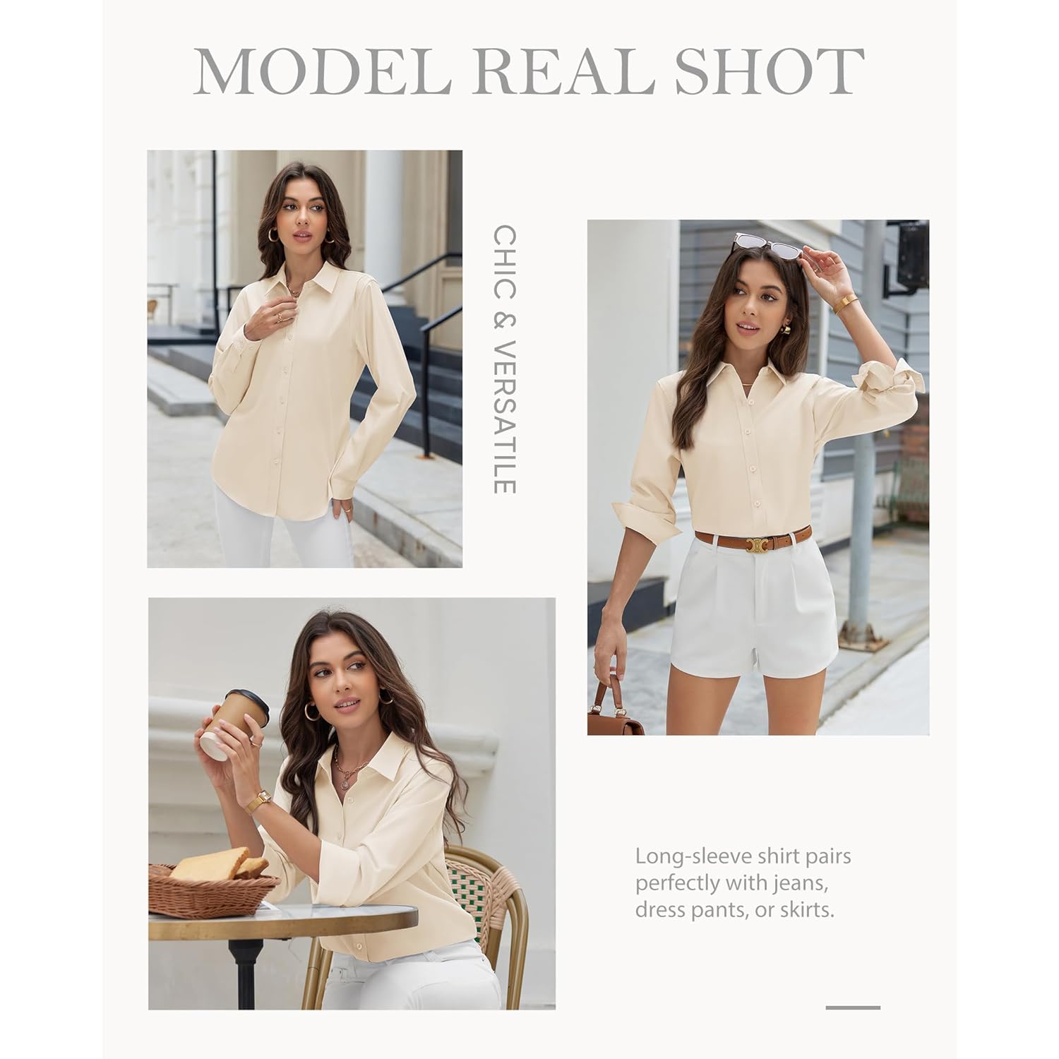 Button Down Shirts for Women Dress Shirt Cotton Long Sleeve Collared Shirt Business Work Office Blouse Top