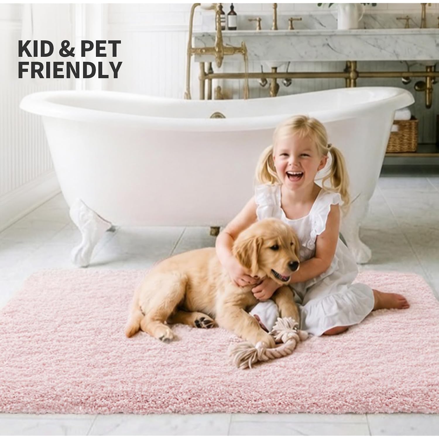 Ilango Pink Bathroom Rugs 24" × 17" Non Slip & Super Absorbent Extra Thick Soft, Washable Bath Mat For Floor, Non Shedding Microfiber Plush Holiday Bath Rug With Rubber For Shower Sink
