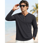 Magnivit Men'S Long Sleeve Henley Shirts Cotton 3-Button Spring Casual T-Shirts Solid Color Soft Basic Tops 2026