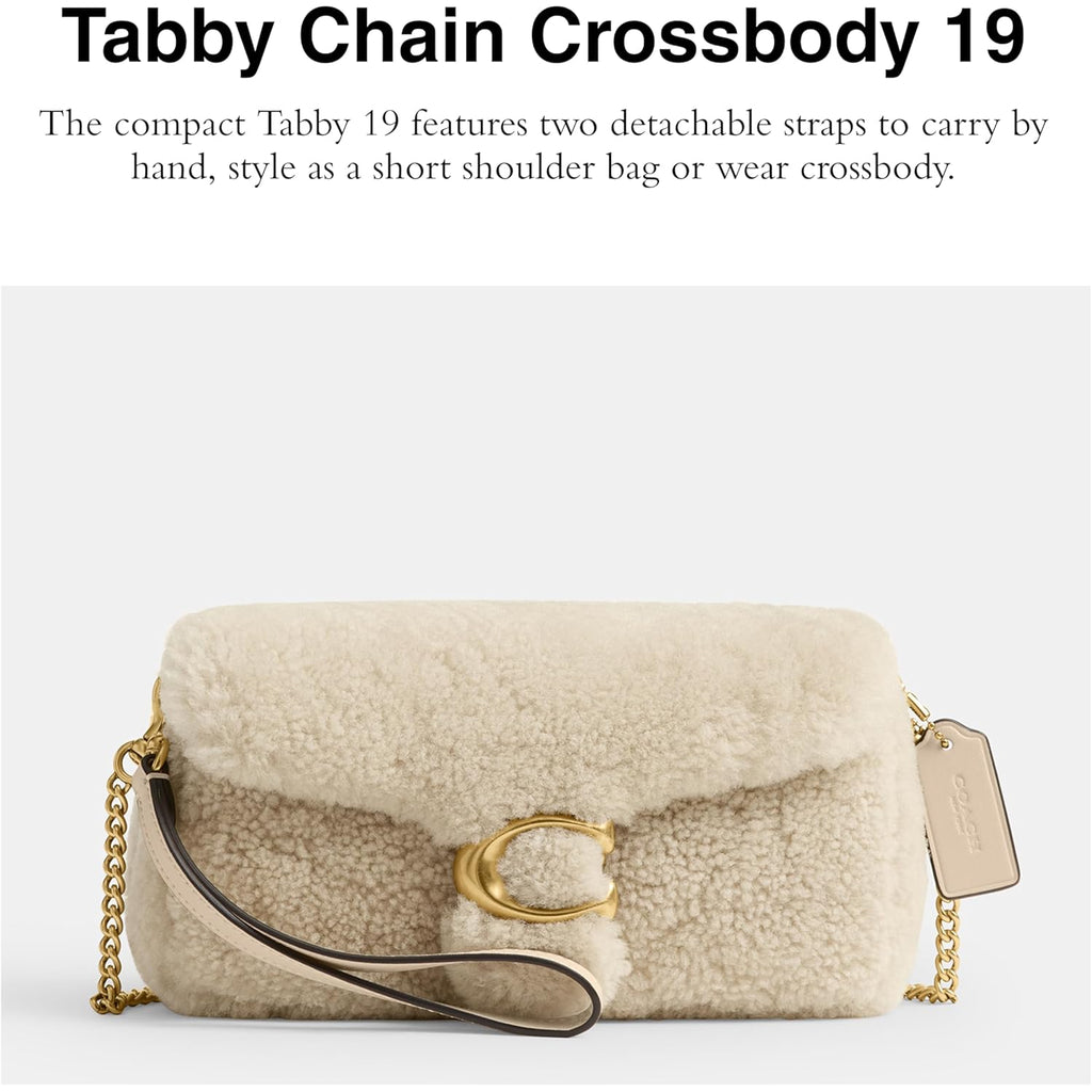 Coach Womens Tabby Chain Crossbody Bag 19 In Shearling Beige One Size