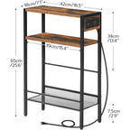 Hoobro Small Narrow Side Table With Charging Station, Skinny End Table For Small Spaces, Slim Nightstand With Usb Ports Outlet, Sofa Beside Table With Storage Shelf, Rustic Brown And Black Bf102Ubz01