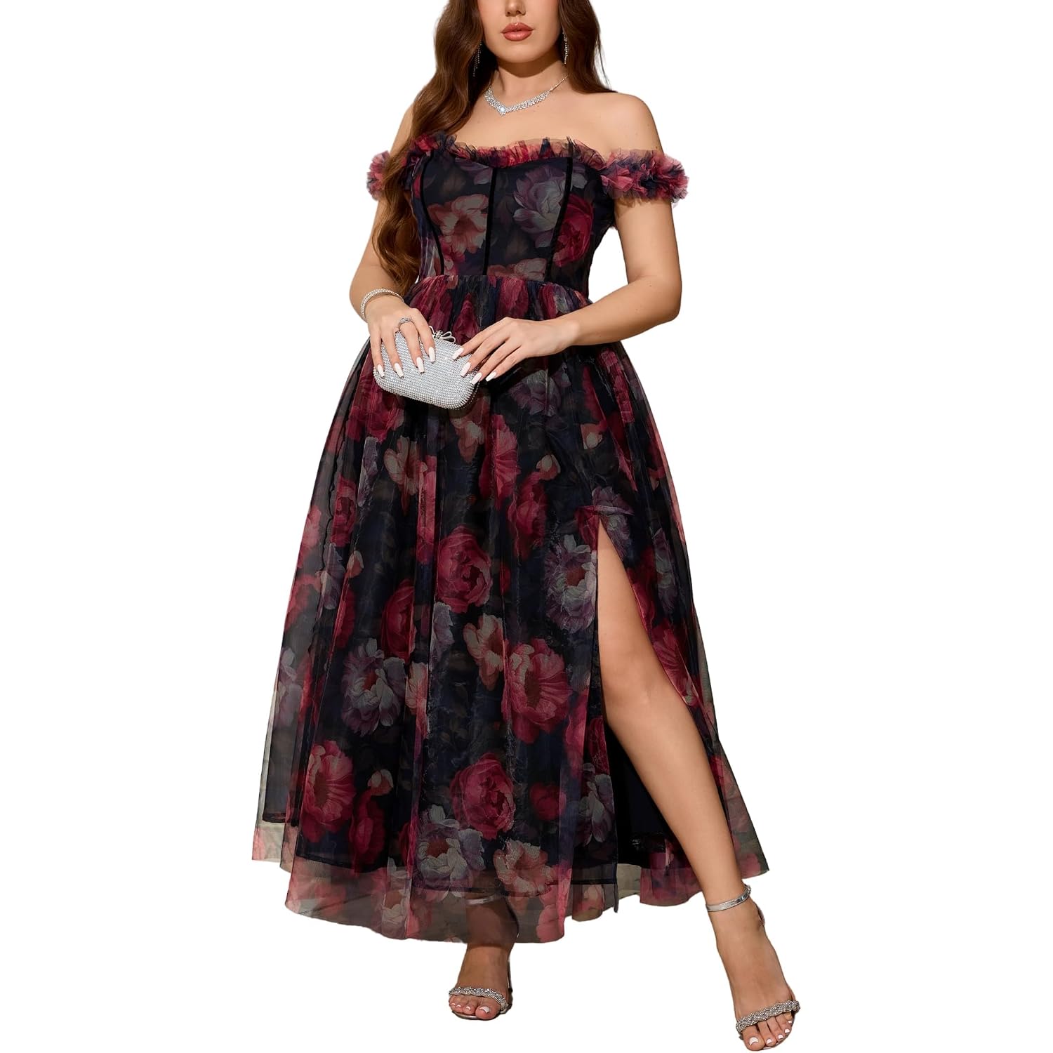 Eywol Plus Size Formal Cocktail Party Dress, Wedding Guest Evening Gown With Slit
