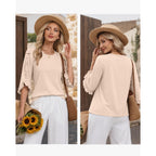 3/4 Length Sleeve Womens Tops Crewneck Ruffle Sleeve Shirts Dressy Casual Blouse Summer Fall Fashion Business Outfit