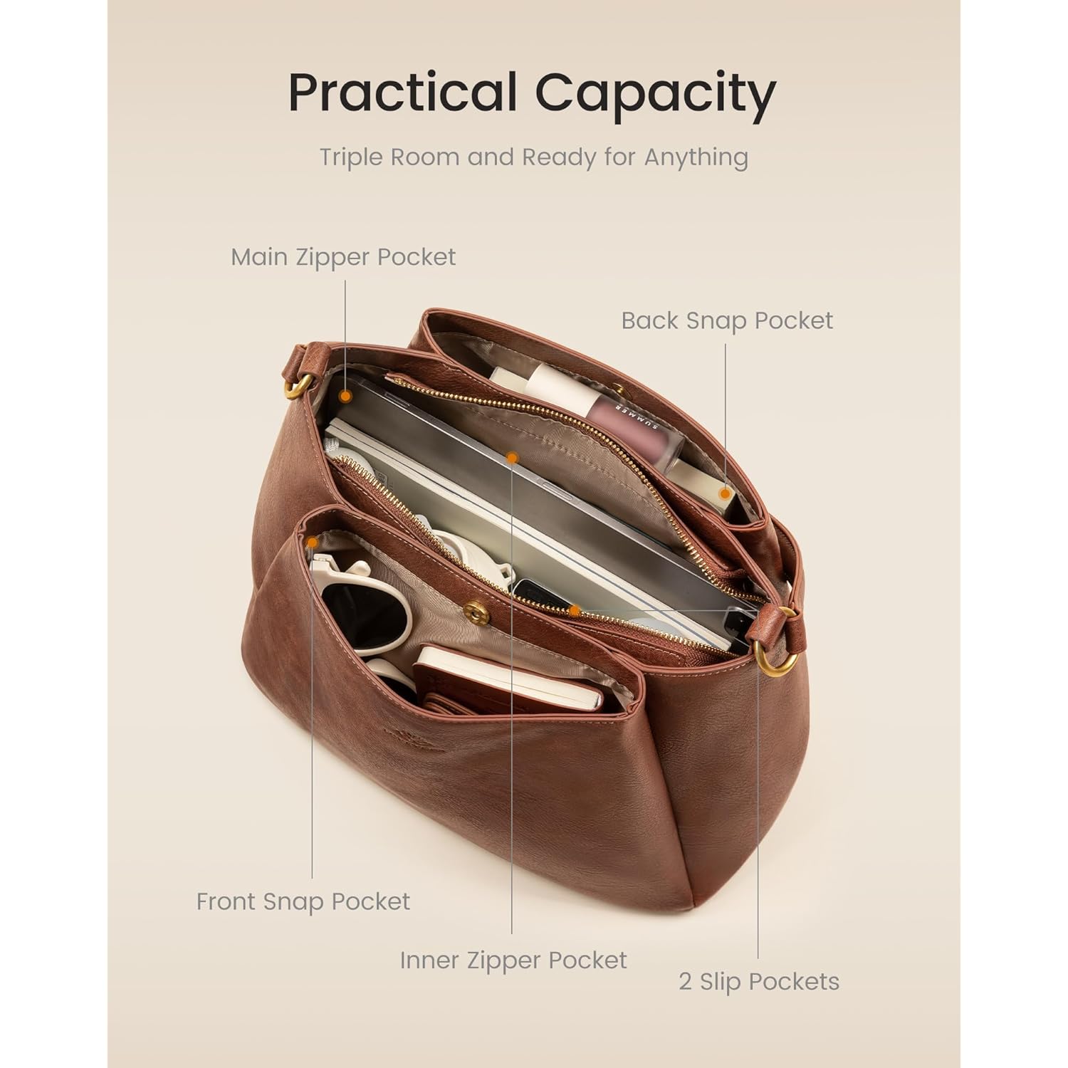 LOVEVOOK Hobo Bag for Women with Three Large Compartments Waterproof Shoulder Handbags Purse for Work Shopping Travel