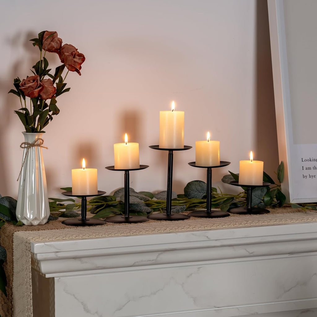 Homemory Christmas Fall Candle Holders for Pillar Candles Set of 5 (5, Black)