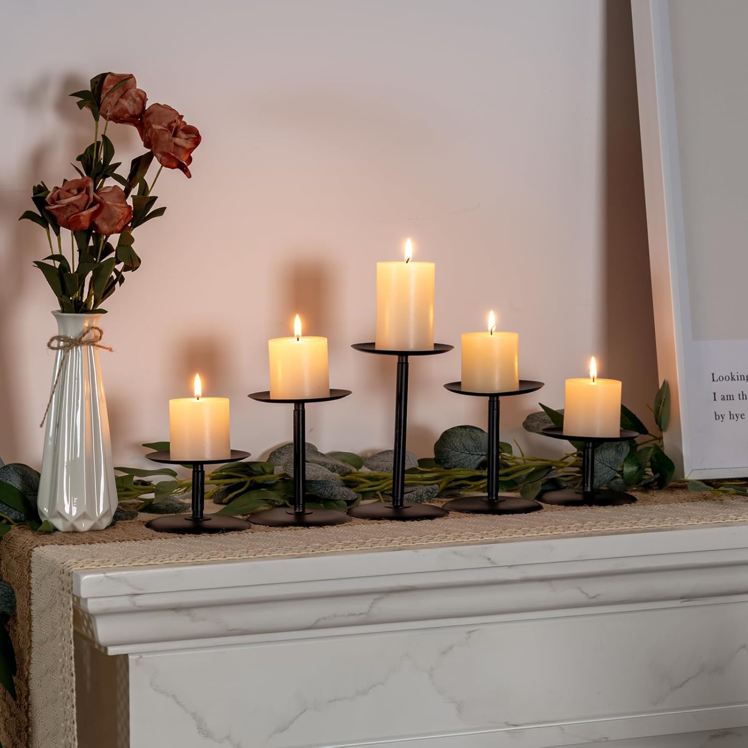 Homemory Christmas Fall Candle Holders for Pillar Candles Set of 5 (5, Black)