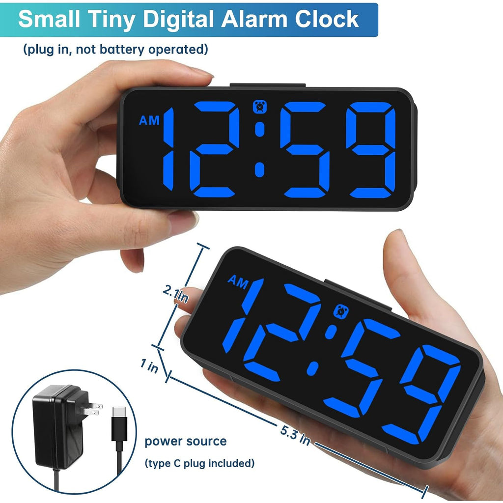 Peakeep Small Compact Digital Alarm Clock Plug-In For Bedrooms Bedside | Battery Backup Electric Clock, Large Big Numbers Display For Desk Table Small Spaces, 6 Dimmers, 5 Adjustable Alarm Volume