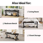 Lvb Black Bench, Industrial Entryway Bench With Storage, Indoor Wood And Metal Storage Bench For Living Room Bedroom, Accent Shoe Rack Seating Bench For Hallway Foyer Entrance, Black Oak, 47 Inch