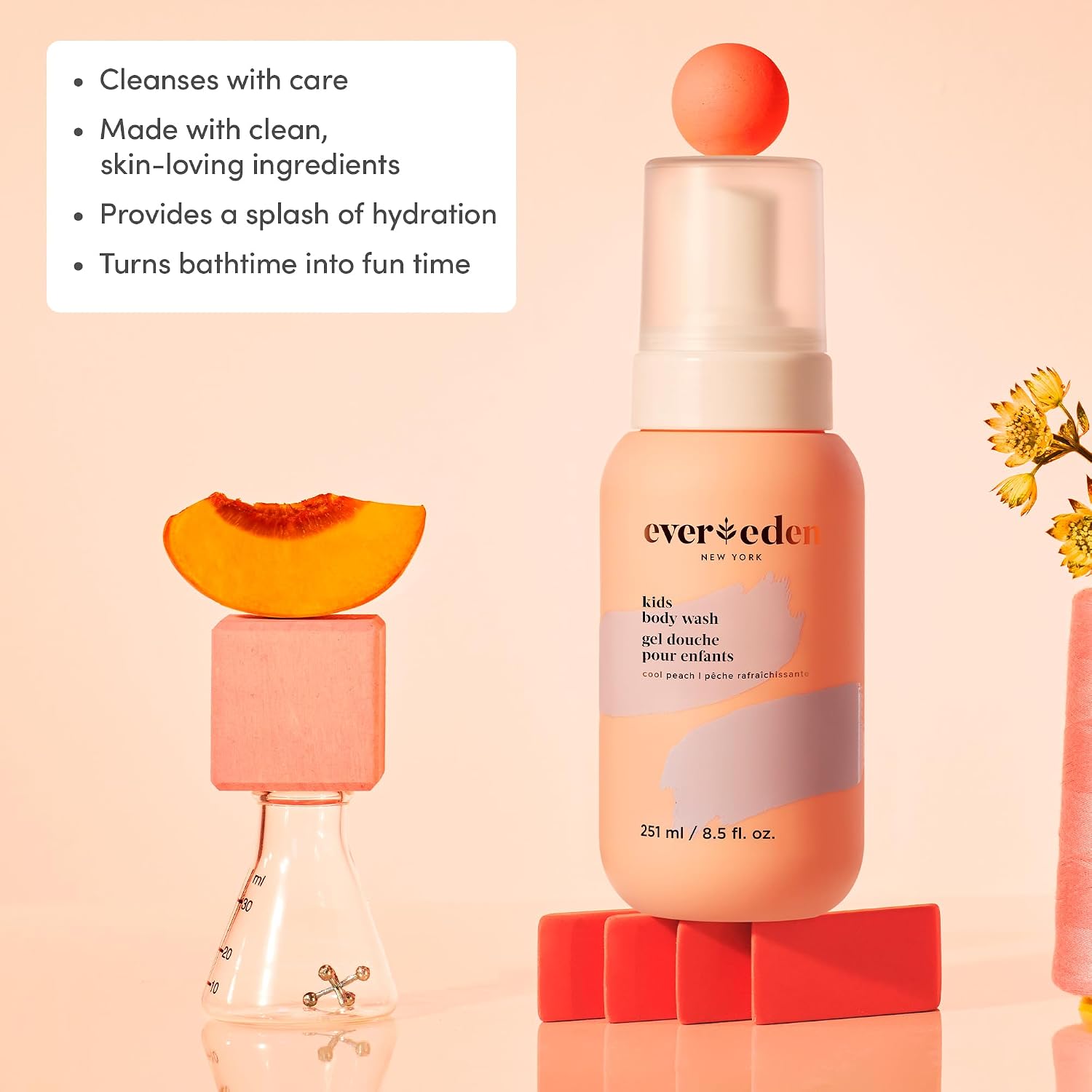 Evereden Multi-Vitamin Kids Body Wash Cool Peach: Gentle Body Wash Sensitive Skin Nourishment & Hydration Formula | Clean Non-Toxic For Kids | 8.5 Fl Oz.